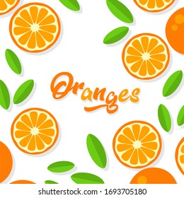 Orange background. Orange tangerine grapefruit lemon lime on a white background. Vector illustration of summer fruits and citrus. Citrus icons and silhouettes. Cute painted oranges. Tropical fruits