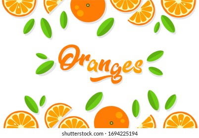 Orange background. Orange tangerine grapefruit lemon lime on a white background. Vector illustration of summer fruits and citrus. Citrus icons and silhouettes. Cute painted oranges. Tropical fruits