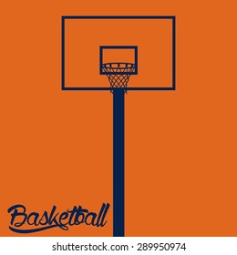 Fondo naranja con texto y una red de baloncesto. Ilustración del vector