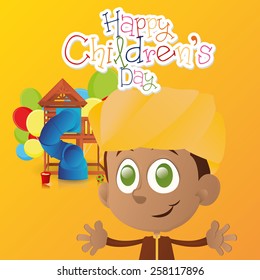 an orange background with text, toys and a boy
