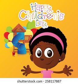an orange background with text, toys and a girl