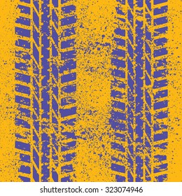 Orange background with tire track and ink blots. eps10