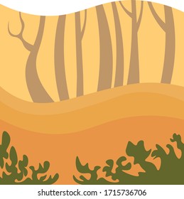 Orange background, trees, forest. The landscape, the environment.