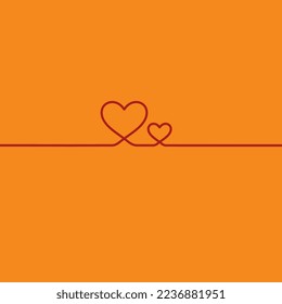 orange background with two red hearts, love concept,vector illustration