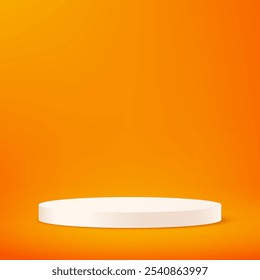Orange background vector 3d with white podium. 3D abstract studio room with pedestal podium. Space for selling products on the website. Vector illustration.