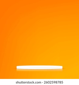Orange background vector 3d with white podium space for selling products, backdrop, wallpaper, background, text. Empty orange studio room background. Vector illustration.