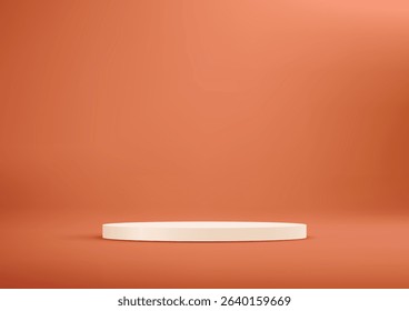 Orange background vector 3d with white podium. Empty room with light effect. Space for selling products on the website. Vector illustration.