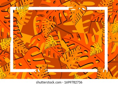 orange background vector with illustration of deciduous leaves