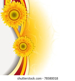  Orange background with a wave and sunflowers.