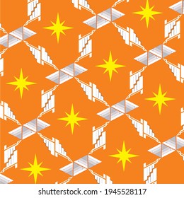 orange background with white abstract and yellow star pattern