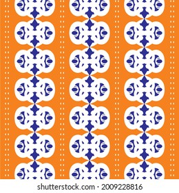 orange background with white and blue repeated shape