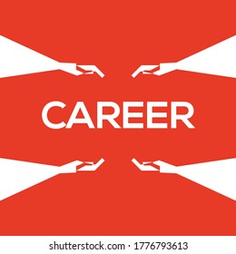 Orange background, white career icon, and hand drawing. Vector drawing.
