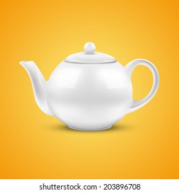 Orange background of White ceramic teapot. Vector illustration.