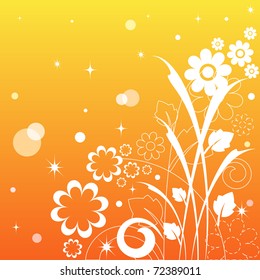 Orange background with white petals and flowers