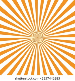 Orange background with white sun ray. Pattern of starburst. Abstract texture with flash. sunbeams
