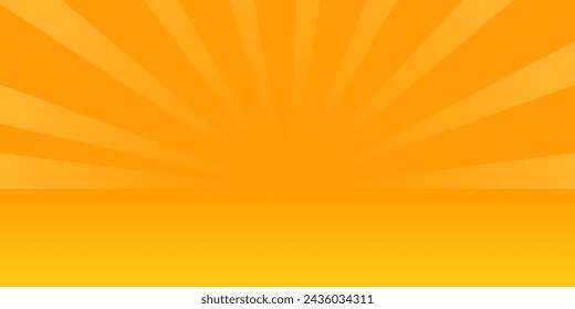 Orange background with yellow glowing rays. Retro sunrise banner.