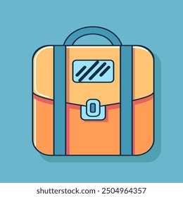 Orange backpack with blue handles for school supplies. Flat illustration