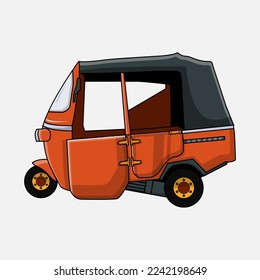 Orange Bajaj design vector illustration. Bajaj is a means of transportation that was often used in Indonesia in ancient times