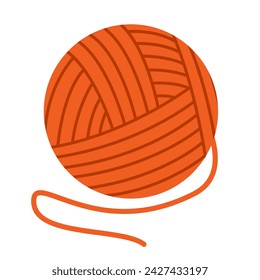 Bola de hilo naranja para tejer. Herramientas de punto, artesanía, crochet y tejido a mano. Madeja redonda de lana, hilo de algodón para ganchillo hecho a mano. Ilustración plana del vector sobre fondo blanco.