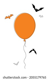 Orange balloon with bats on a white background. 
