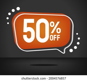 orange balloon floating with 50 percent promotion written inside. black background