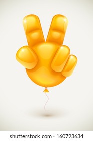 Orange balloon as human hand showing victory symbol made of fingers - eps10 vector illustration.