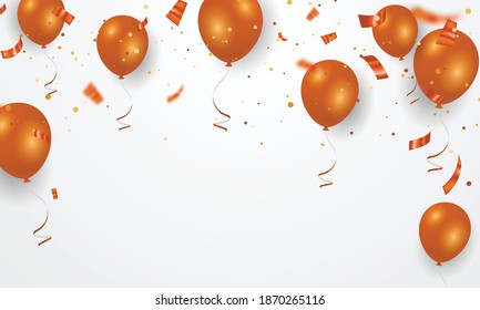 orange balloons, confetti concept design National sovereignty and children s day turkey greeting background. Celebration Vector illustration.