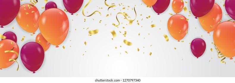 Orange balloons and rad balloons carnival background. Celebration Vector illustration. 