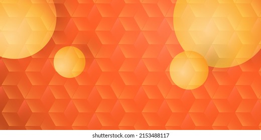 Orange Balls, Spheres of Various Sizes on 3D Cubes Grid Patterned Surface - Minimalist Editable Abstract Background Creative Design, Wide Scale Vector Template For Web with Copyspace, Place for Text