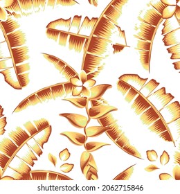 orange banana leaves tropical plants seamless pattern. Fashionable tropical pattern texture. colorful wallpaper illustration. summer print. Trendy vector pattern. textiles