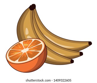 orange and bananas icon cartoon