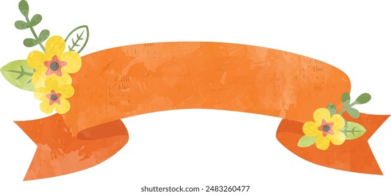 Orange banner with flower in cute shabby chic vintage old paper book texture
