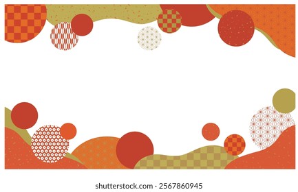 Orange banner frame background with Japanese pattern circle and cloud shapes