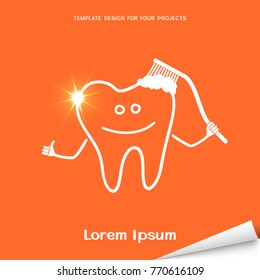 Banner naranja con dientes sonrientes y cepillo de dientes