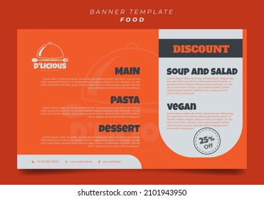 Orange banner template design. Restaurant banner design in orange color. Good template for online advertisement design