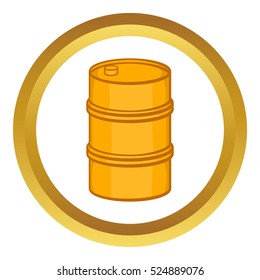 Orange barrel vector icon in golden circle, cartoon style isolated on white background