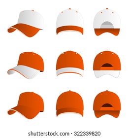 Orange baseball cap vector set