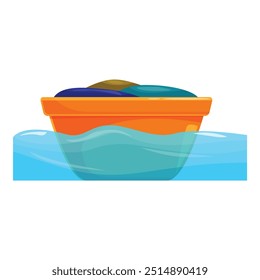 Orange basin is floating on water with garbage, illustrating the concept of pollution