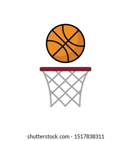 Orange basket ball vector icon. Flat sign for mobile concept and web design. Basketball Ball and Hoop icon. Symbol, logo illustration.