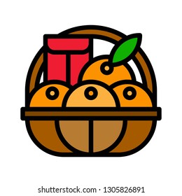 Orange basket vector, Chinese lunar new year filled icon, editable outline