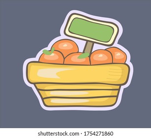 orange basket vector, fruit, food, grocery shopping.