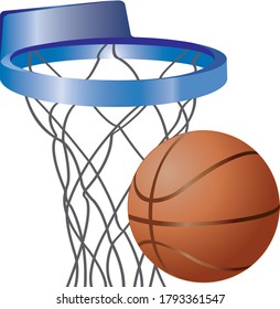 Orange basketball ball and basket. Vector illustration.