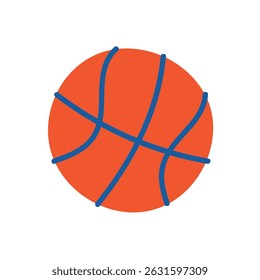 Orange Basketball Ball. Concept of sport, school, education, hobby. Hand drawn ball. Sports equipment. Basketball sport emblem icon. Vector Illustration Isolated on transparent Background