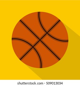 Orange basketball ball icon. Flat illustration of basketball ball vector icon for web isolated on yellow background