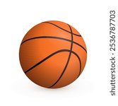 Orange basketball ball with shadow isolated on white background. Realistic vector sport inventory. Team sports item.
