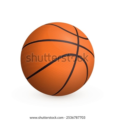 Orange basketball ball with shadow isolated on white background. Realistic vector sport inventory. Team sports item.