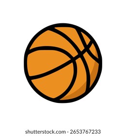 Orange basketball icon with bold black lines, flat vector style illustration on white background