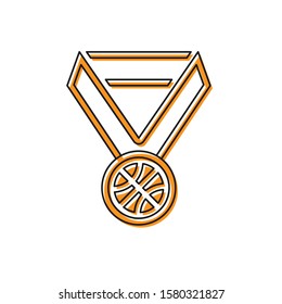 Orange Basketball medal with ribbon icon isolated on white background.  Vector Illustration