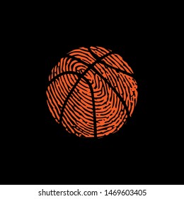 Orange Basketball Symbol With Fingerprint Isolated On Black Background