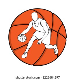 Orange basketball symbol with white player silhouette